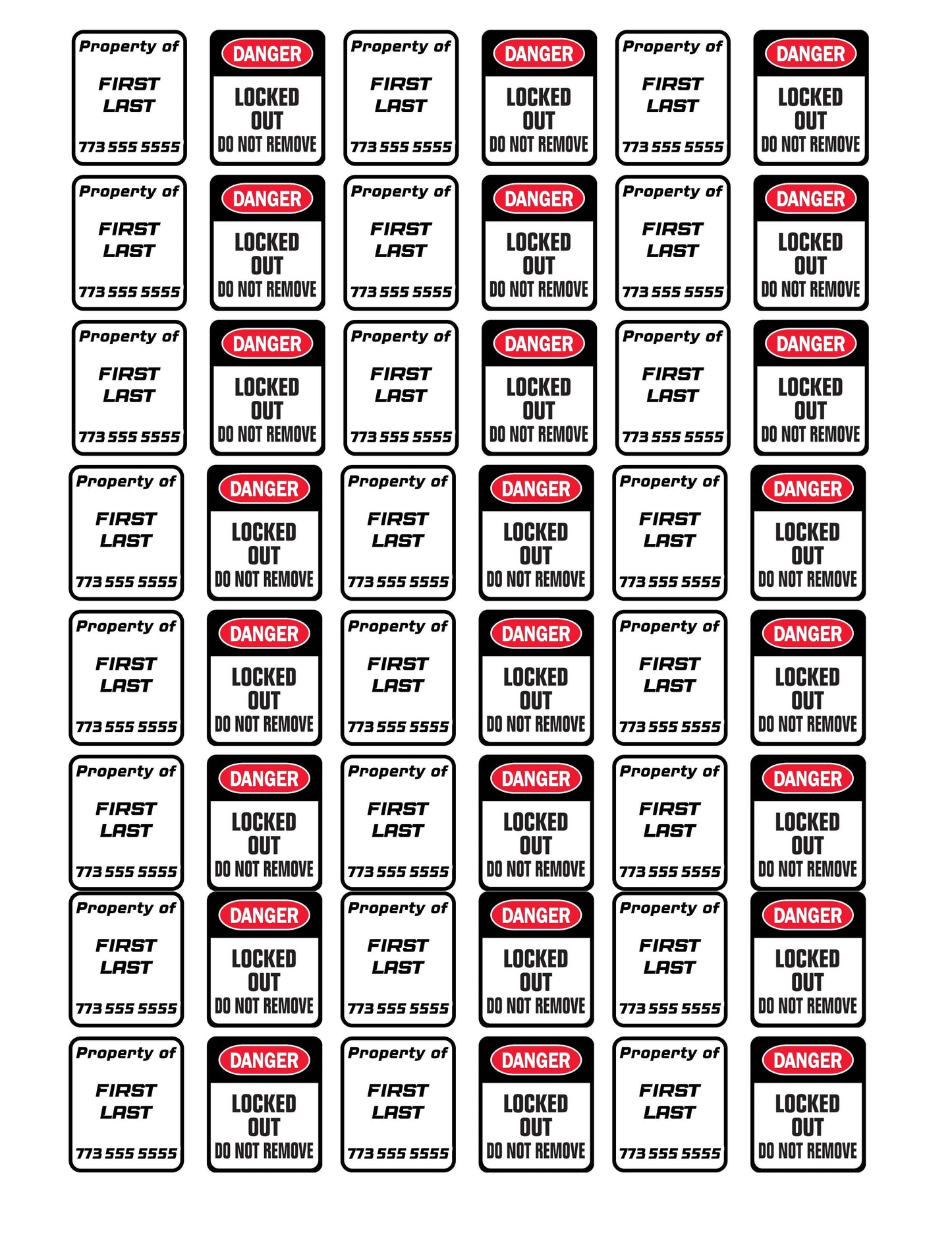 24 sets of Custom Lock out Tag out Stickers