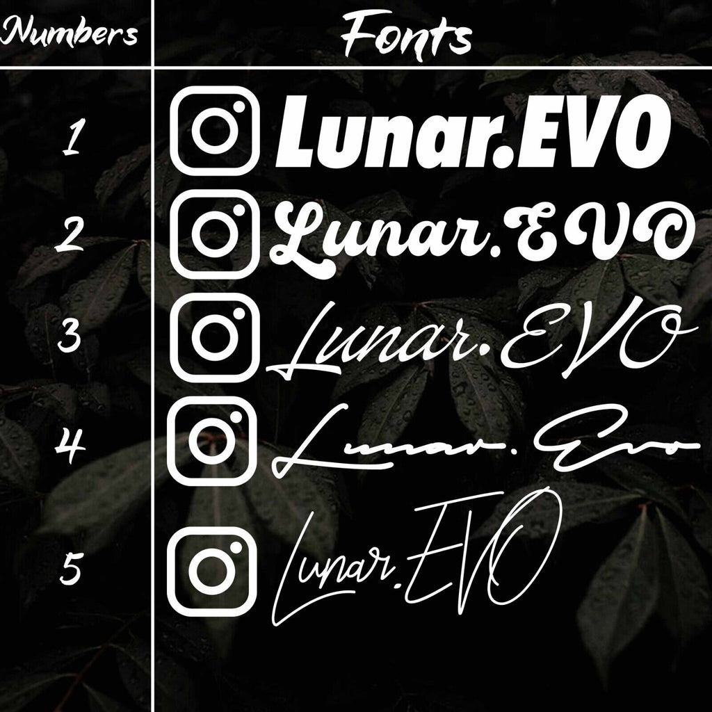 List of fonts for custom Instagram handle decals for cars