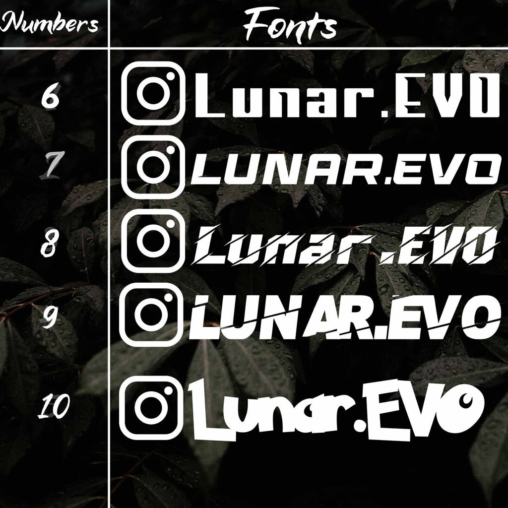 List of fonts for custom Instagram handle decals for cars